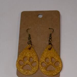 Handmade epoxy resin paw print earrings - mustard yellow-gold shimmer